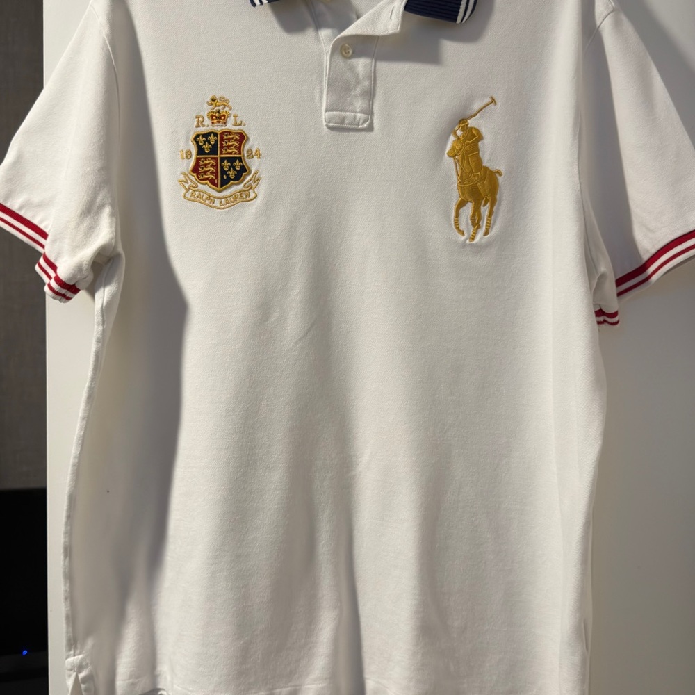 Ralph Lauren White Polo with gold big pony